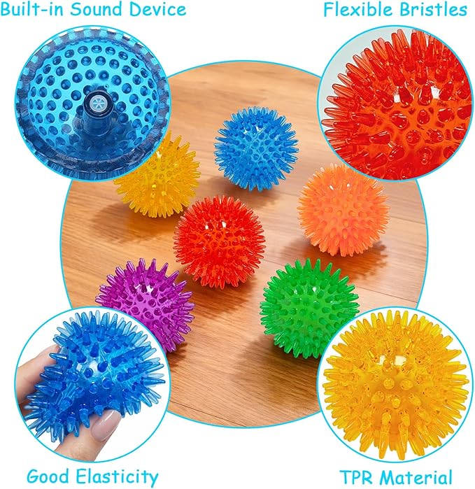 Squeaky Ball for Dogs | Spiky Dog Toy with TPR Rubber | Puppy Teething Ball & Chew Toy | Cleans Teeth & Resists Biting | for Small Medium Dogs & Cats | Interactive Fetch Toy