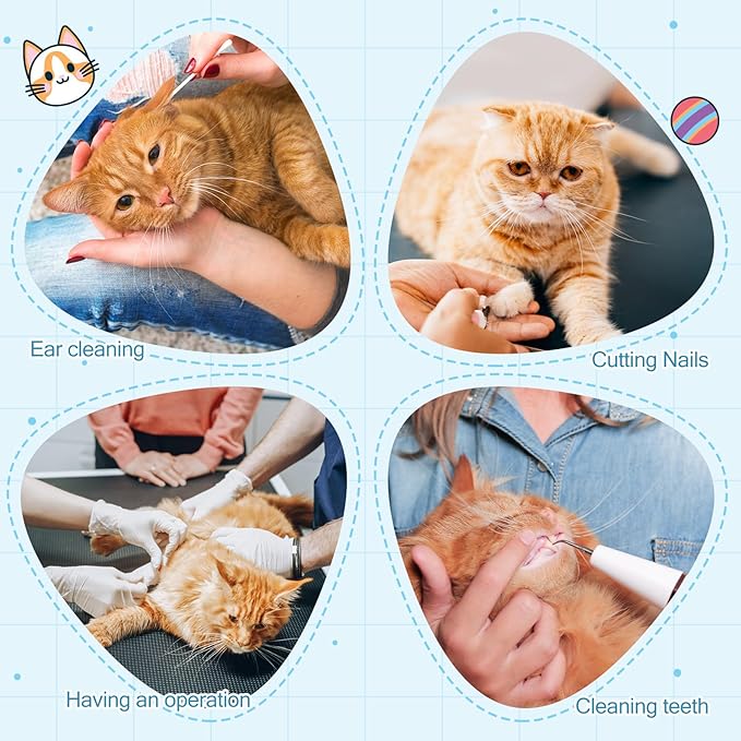 Chunful Cat Muzzle for Grooming, Cat Helmet and Wrap for Cutting Nails, M Size Adjustable Mask, 27.6" Anti-Escape Calming Swaddle Cloth, Bathing Shaving Anti-Scratch Pet Tools(Animal)