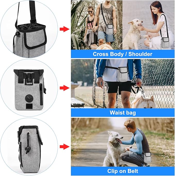Dog Travel Bag, Airline Approved Pet Travel Bag with 2 Dog Treat Training Pouches for Weekend Pet Travel Supplies & Accessories, Light Grey