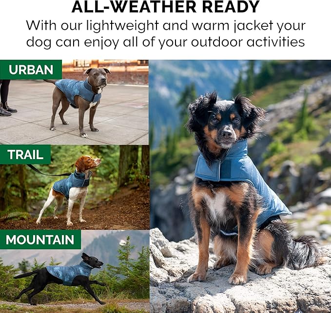Furhaven Water-Repellent & Reversible Medium Dog Coat, Washable & Reflective w/ Leash Access, Pocket, & Carry-On Purse - Puffer Dog Jacket - Blue Watercolor, Medium