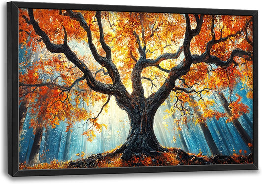 Extra Large Tree of Life Framed Wall Art for Living Room,Fall Autumn Forest Sunrise Landscape Pictures Wall Decor,Nature Canvas Print Painting Modern Artwork Bedroom Office 36L" x 24W"