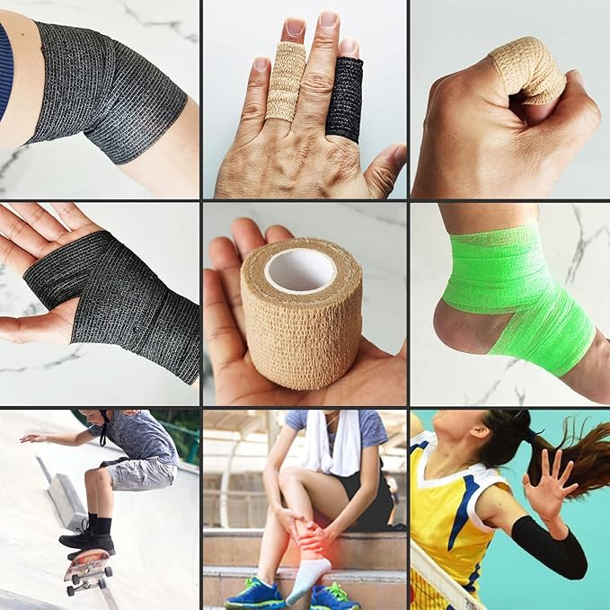 Self Adhesive Bandage Wrap, Self Adhering Bandage, Vet Wrap for Dogs, Self Adherent Cohesive Wrap Bandages for Sports, Athletic, First Aid, Wrist, Ankle, Tape, 4 Pack, 2 inch