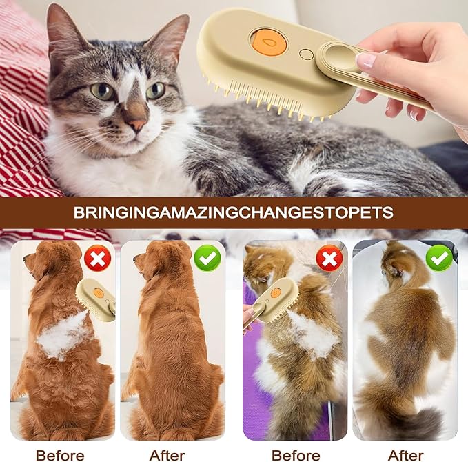 Cat Steam Brush for Shedding, 2026 New 4 in 1 Rechargeable Steam Pet Brushes for Cats & Dogs, Indoor Anti-static Pets Brush for Massage, Cleaning, Shedding & Combing Hair (Beige)