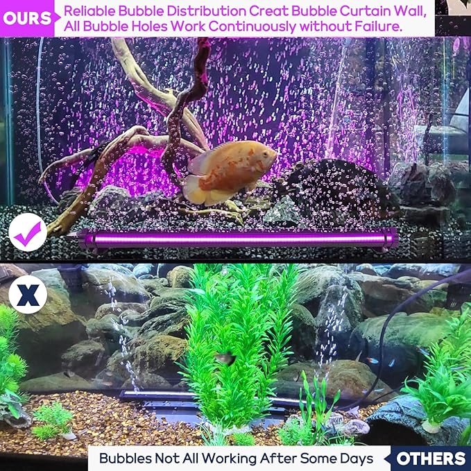 Submersible Bubble Aquarium Light：Multicolor RGB Fish Tank Light with Remote & Adjustable Brightness for Pet Plants Grow - Waterproof Submersible Led Lights for 5-10In Saltwater Tanks