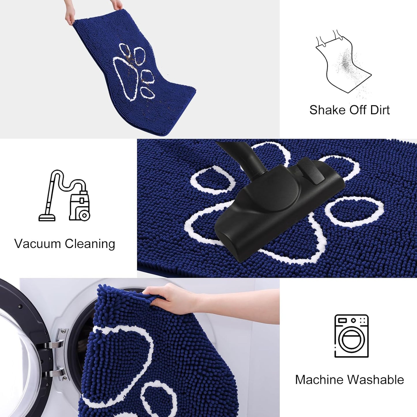 Smiry Dog Door Mat for Muddy Paws, Absorbent Dirt Trapper Non Slip Quick Dry Washable Chenille Mat for Mud Dogs, Entry Rug for Indoor and Outdoor (30x20 Inches, Navy Blue)