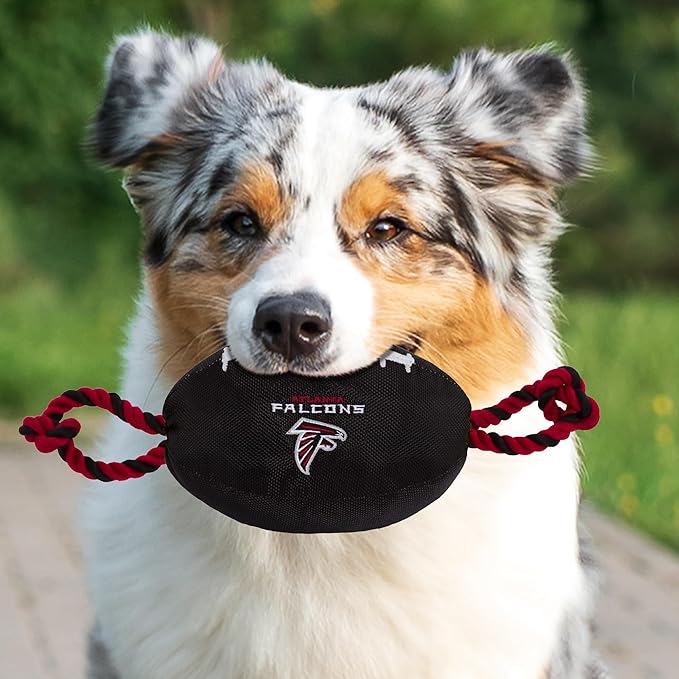 Pets First NFL Atlanta Falcons Football Dog Toy, Tough Quality Nylon Materials, Strong Pull Ropes, Inner Squeaker, NFL Team Color
