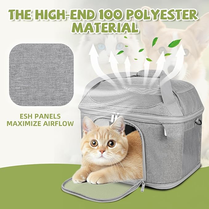 Premium Cat Carrier for Pets Up to 20 Lbs, Cat Travel Bag Soft-Sided Backpack Pet Carriers with Padded Shoulder Strap, Dog Carrier for Small Dogs Puppy Carry Airline Approved, Gray