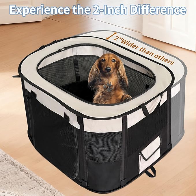NEZUC Dog Playpen,Pet Playpen,Foldable Cage Kennel for Small Dog Cat,Waterproof Exercise Pen Crate with Removable Bottom,Indoor Outdoor Travel Use with Carrying Case (Black, Medium(32''×26''×22''))