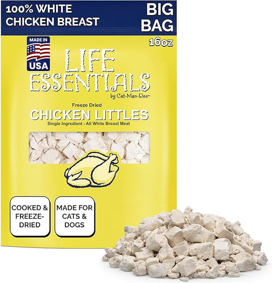 Life Essentials by Cat-Man-Doo | Chicken Littles - 16oz Bag | Freeze Dried Chicken Cat & Dog Treats | Healthy, Single Ingredient, Training Treats, High Protein