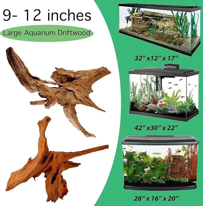 Azil Natural Driftwood 9''-12'' (2 Pieces) – Perfect Aquarium Decoration for Fish Tanks, Freshwater Aquariums, Terrariums, Aquascaping, Hardscaping, Aquatic Plants