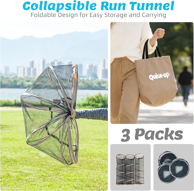 Cat Play Tunnel-3 Packs for Indoor and Outdoor,Pet Tunnel,Cat Enclosure, Easy to Connect with Two Zipper Doors,Product Size 59'' x 18'',Tan Trim (3 Tunnels)