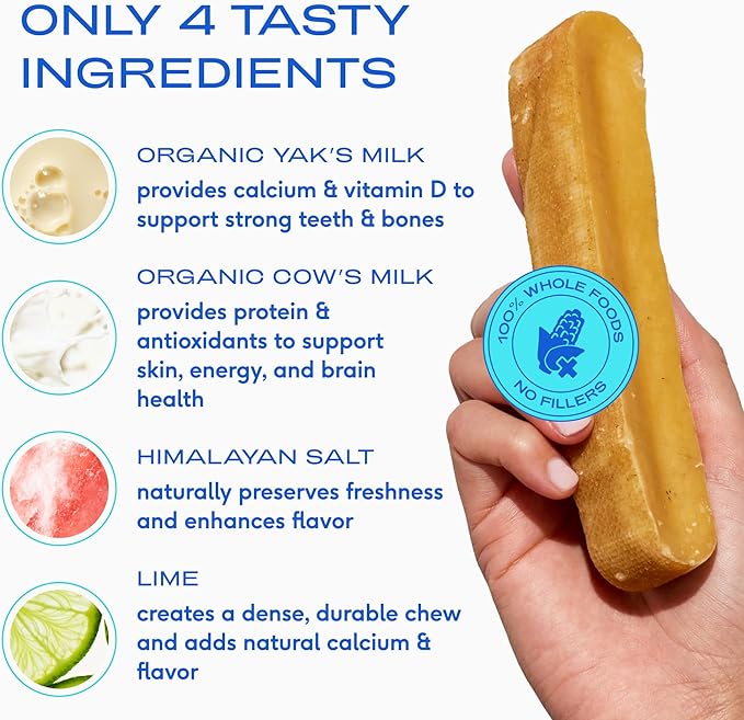 Native Pet Yak Cheese Himalayan Dog Chews - Long Lasting Dental Sticks for Large Breeds – 100% All Natural Himalayan Yak Chews for Large Dogs – Cheese Bone for Aggressive Chewers - 3 Per Pack
