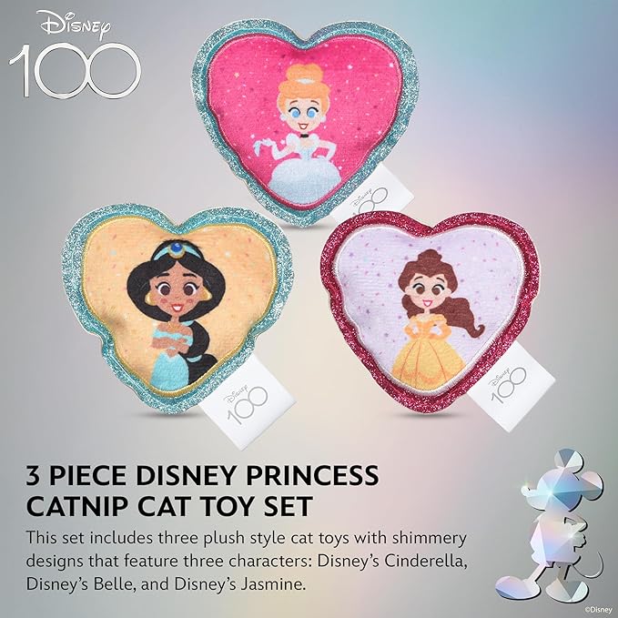 Disney for Pets 3 Piece Princess Cat Toys with Catnip and Crinkle, 4in | Shimmery, Crinkly Cat Toys | Catnip Plush Toys for Cats Inspired Princess Characters