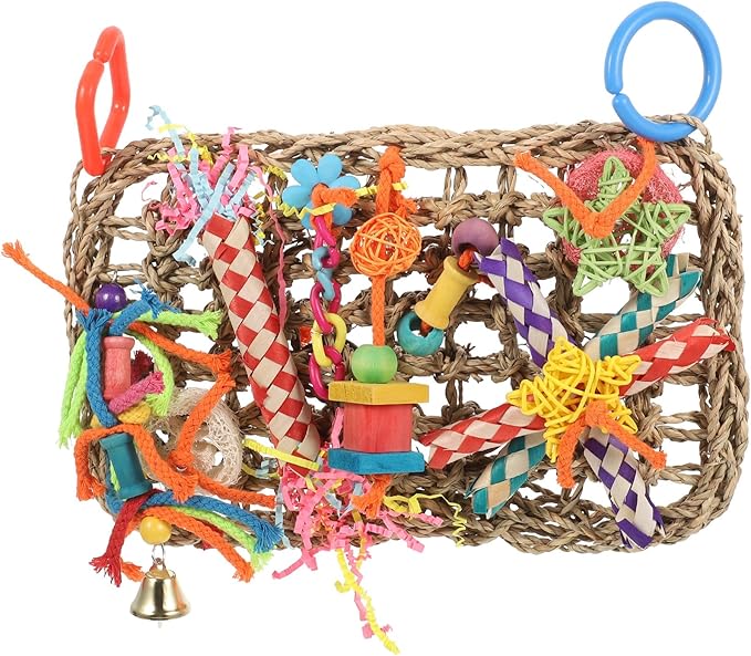 Seagrass Hanging Bird Parakeet Foraging Hammock Chewable Wall-Mounted Plaything for Cockatiel Budgerigar Large Birds Cage Accessory