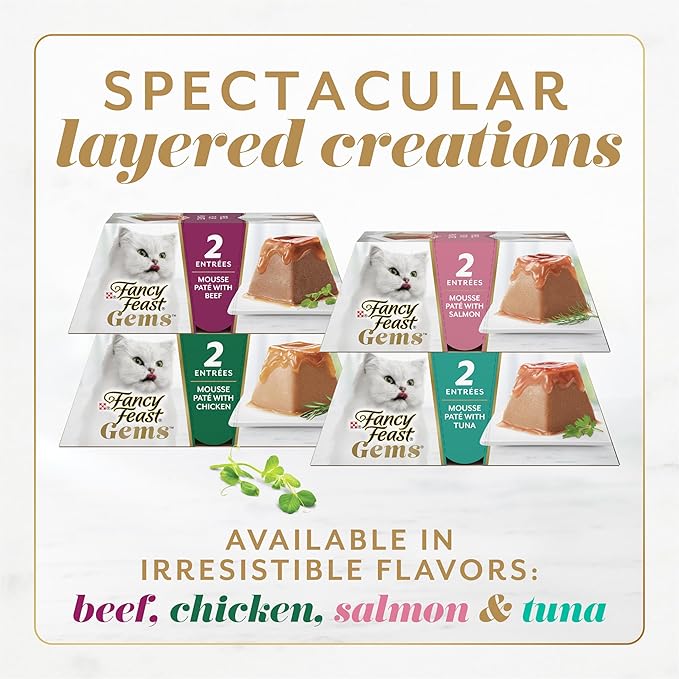 Fancy Feast Gems Pate Cat Food Mousse with Tuna and a Halo of Savory Gravy Cat Food - 4 oz. Boxes,(Pack of 16)