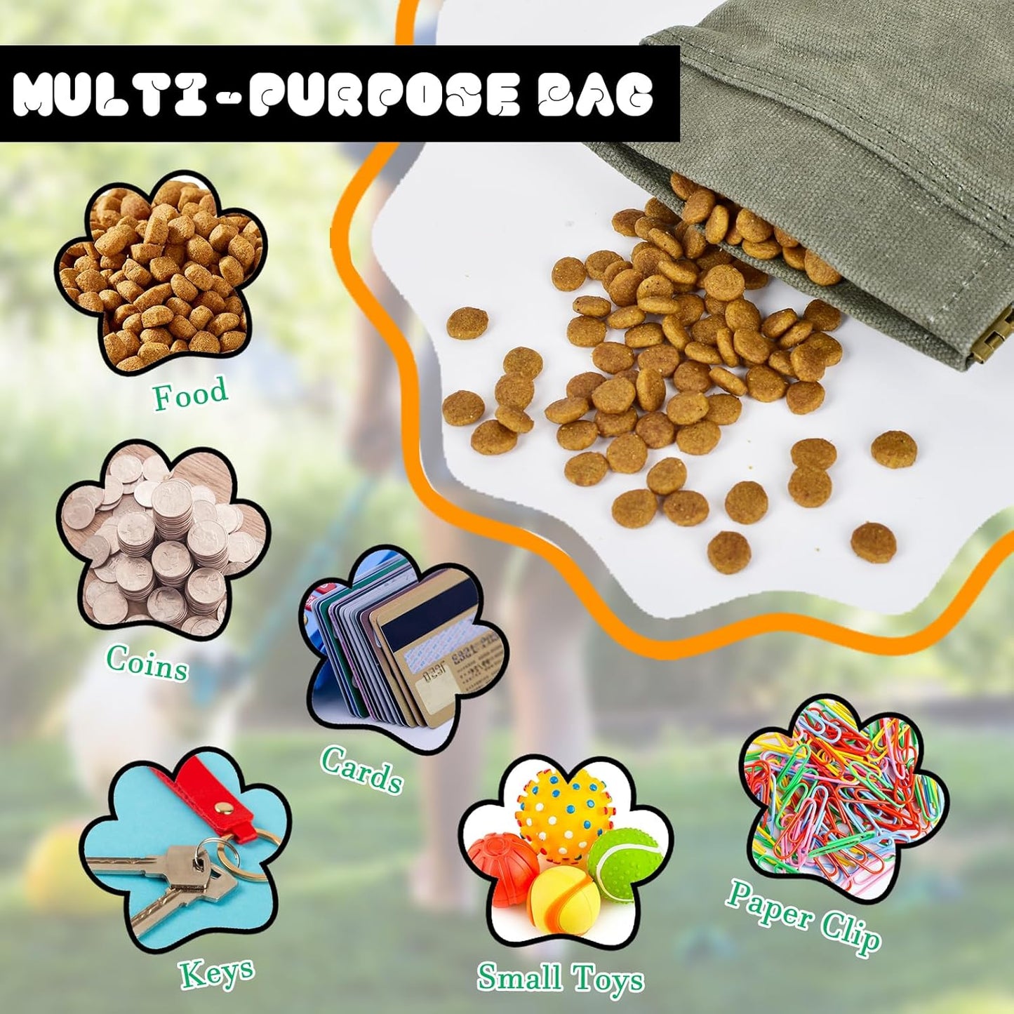 CONLI Dog Treat Pouch Set Portable Dog Training Treat Pouch with Folding Bowl and Training Clicker, Auto Closing Pet Snack Reward Pocket Treat Pouches for Pet Training Walking