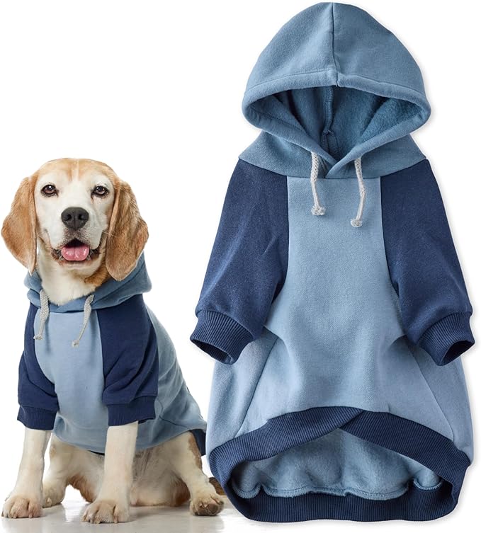 Pet Passion Rocky II - The Extra Comfy Hoodie, Organic Cotton and Recycled Poly Dog Hoodie Pet Coat Sweater for Small, Medium, Large Dogs, Navy Color Block, Large