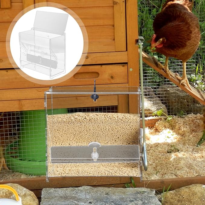 Unomor Automatic Rutin Chicken Acrylic Food Feeder Small Feeding Trough for Parrots Bird Cage Pet Breeding Use