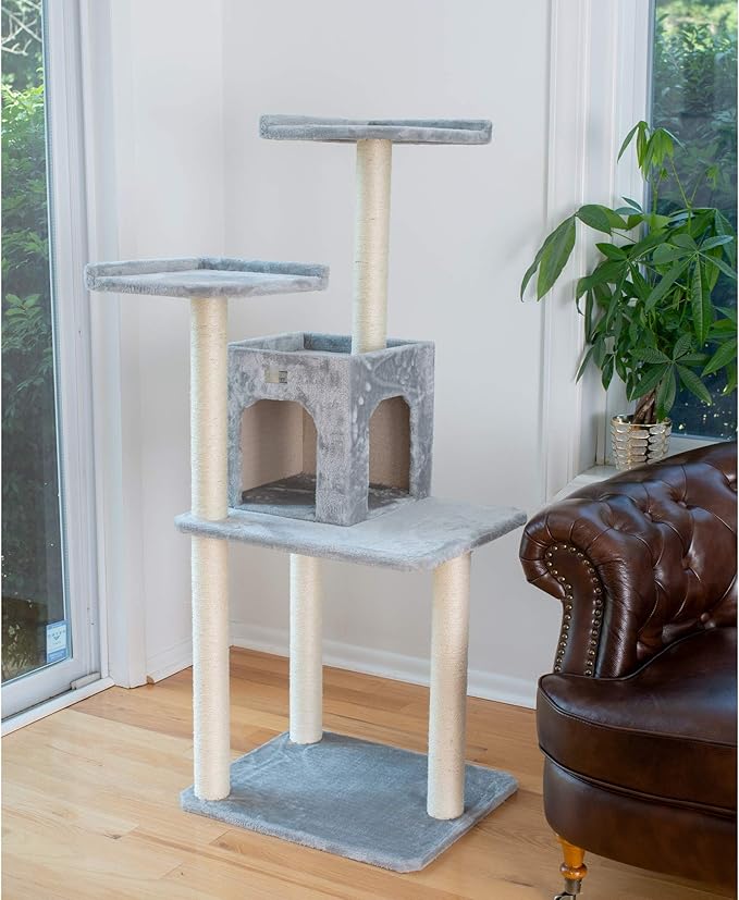 Gleepet GP78571022 Cat Tree, Real Wood Play House, Silver Gray,14 D x 27 6 W x 57 H