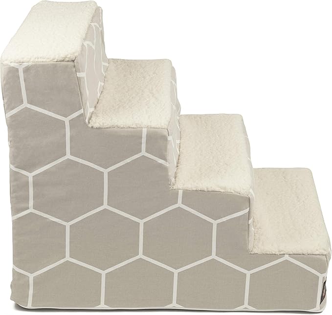 Majestic Pet Portable Pet Stairs | Soft Sherpa Steps Foam Feeling | Steps for Dogs & Cats | Dog & Cat Ramp | Perfect for Bed & Sofa | Indoor Only | Max Weight: up to 250 Lbs, 4 Step, Hexo Shapes Gray