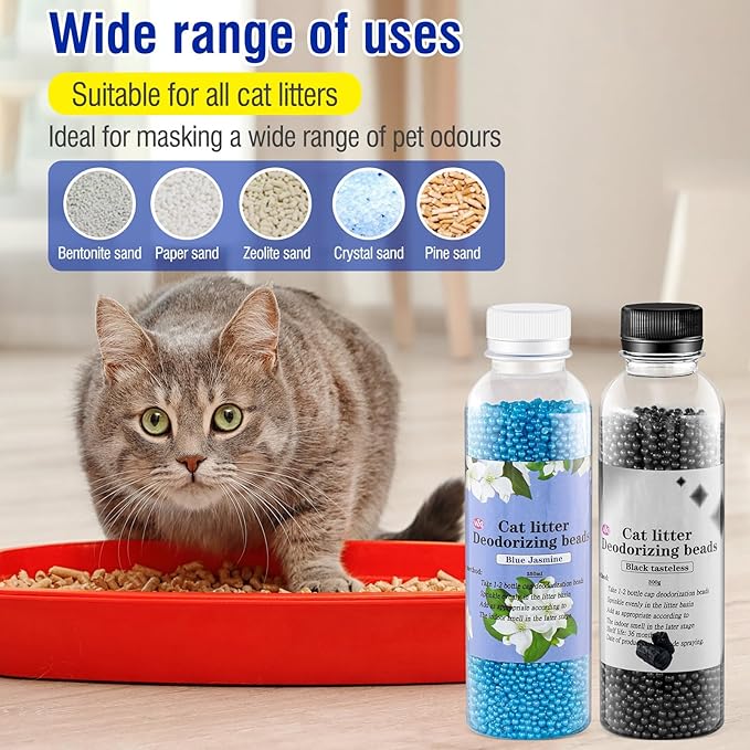 Cat Litter Box Deodorant - Beads & Crystals | Eliminate Cat Stink, Neutralize Odor, 8.5 oz (2 pcs)