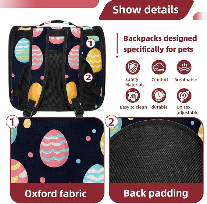 Easter Symbol (2) Cat Backpack Carrier, Large Pet Backpack for Medium Small Dog Cat Puppy Kitty Bunny