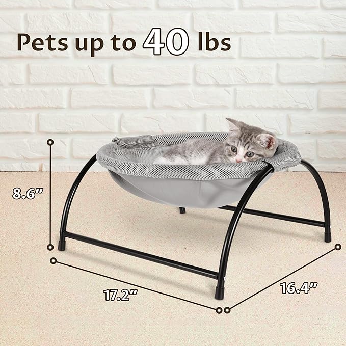 Elevon Elevated Cat Bed, Free-Standing Cat Hammock Bed, Pet Bed with Metal Frame for Indoor Outdoor, Machine Washable & Breathable Easy Assembly, up to 40lbs