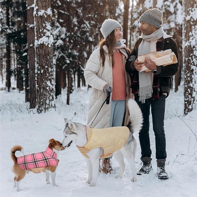 Kuoser Waterproof Dog Coat, Reversible Dog Jacket for Medium Dogs, Adjustable Durable Doggie Winter Coat Warm Puppy Cold Weather Apparel from Small to Large Breed, Pink M