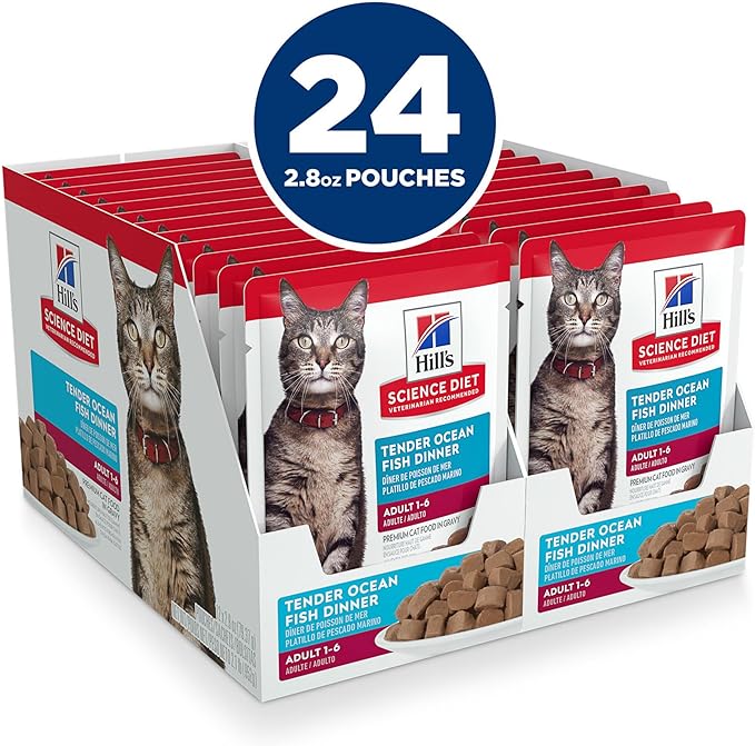 Hill's Science Diet Adult 1-6 Wet Cat Food, Ocean Fish, 2.8 oz. Pouches, 24-Pack