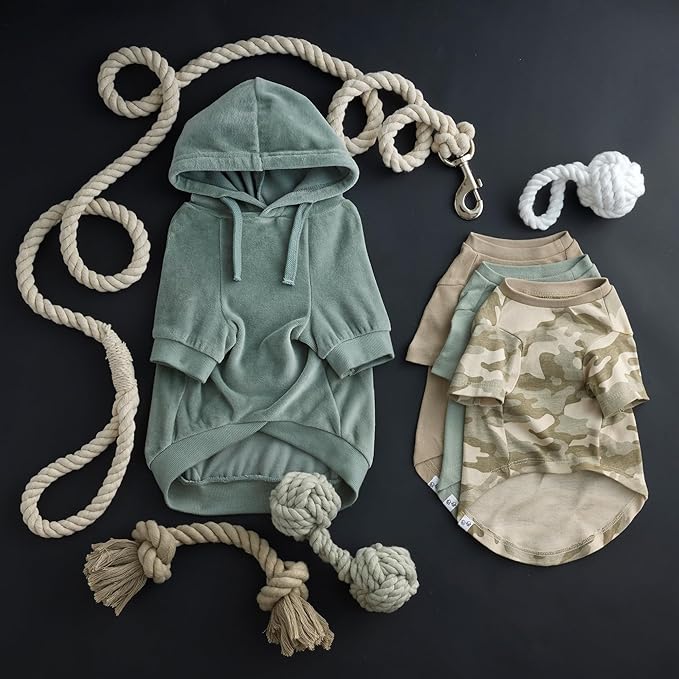 Pet Passion Cooper II Organic Cotton Velour Dog Hoodie Pet Coat for Small, Medium and Large Dogs, Sage, XXX-Small (up to 5lbs)