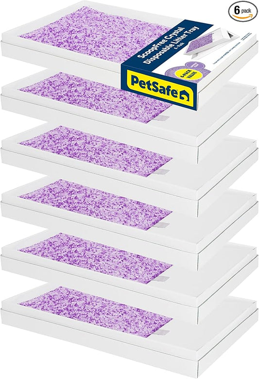 PetSafe ScoopFree Disposable Crystal Cat Litter Tray - Easy Cleaning Box - Refill Tray for Automatic Litter Box - Lavender Scent - 4.3 lb Bags - 6 Pack