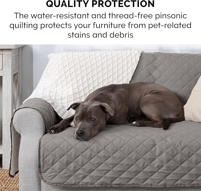 Furhaven Water-Resistant & Reversible Loveseat Cover Protector for Dogs, Cats, & Children - Two-Tone Pinsonic Quilted Living Room Furniture Cover - Gray/Mist, Loveseat