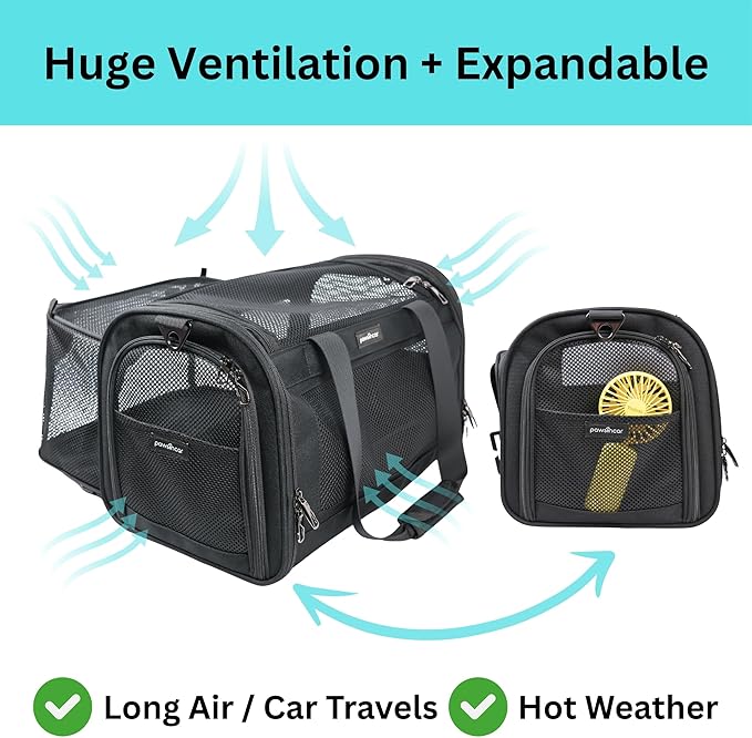 Crash-Tested Dog Carrier Airline Approved | 3-in-1 Lab-Tested Cat Car Seat, TSA Airline Approved Cat Carrier Soft, Expandable Dog Carriers for Small Dogs | 5-Star CPS Certified for Crash Protection.