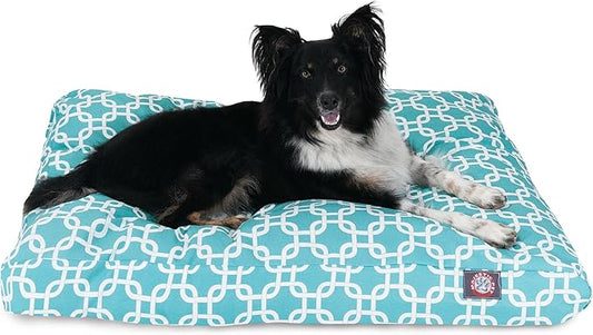 Teal Links Medium Rectangle Indoor Outdoor Pet Dog Bed With Removable Washable Cover By Majestic Pet Products