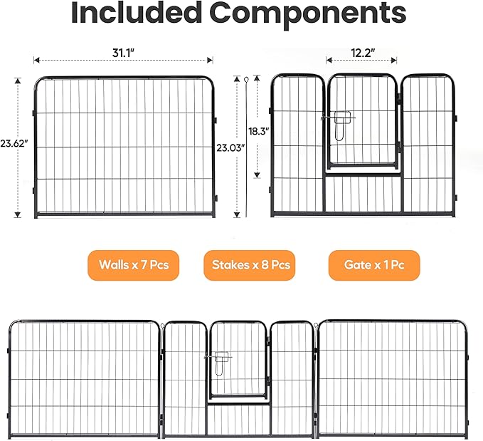Simple Deluxe Dog Playpen Outdoor Indoor, 24 Inch 8 Panels Dog Fence for Small Dogs Puppy, Perfect Dog Pen for Camping, Yard, RV, Garden Fence, Black