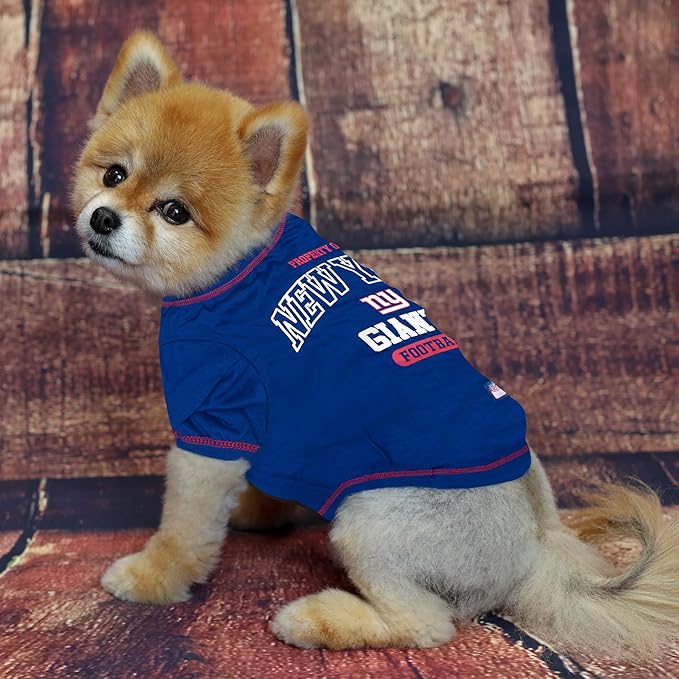 NFL New York Giants Dog T-shirt X-Small. Licensed Shirt for Pets Team Colored with Team Logos. Premium Stretchable Materials for the comfort of your Dog & Cat