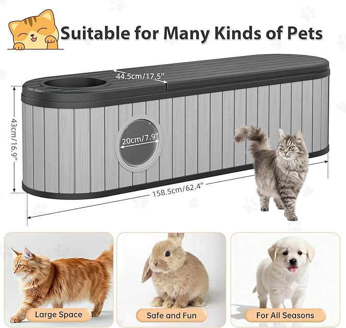 Hidden Litter Box Furniture for 2 Cats,Cat Litter Box Enclosure with Round Lift-up Door,Large Cat Cabinet,Indoor Cats House with Two Exits Grey