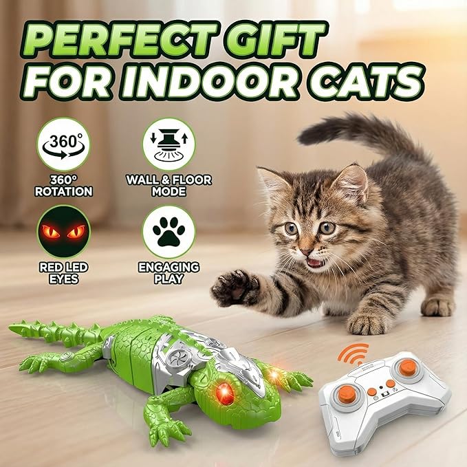 Interactive Cat Toy for Indoor Cats, Automatic Cat Toy with Remote Control, Wall Climbing Lizard Toy with Glowing Eyes - Electric Interactive Toy for Fun and Exercise