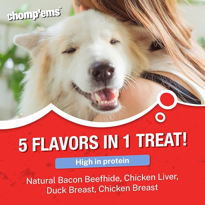 CHOMP 'EMS Five Flavor Kabobs Dog Treats - Beefhide Chewstick - High Protein Dog Chews, 24 Count, 16 oz,454g