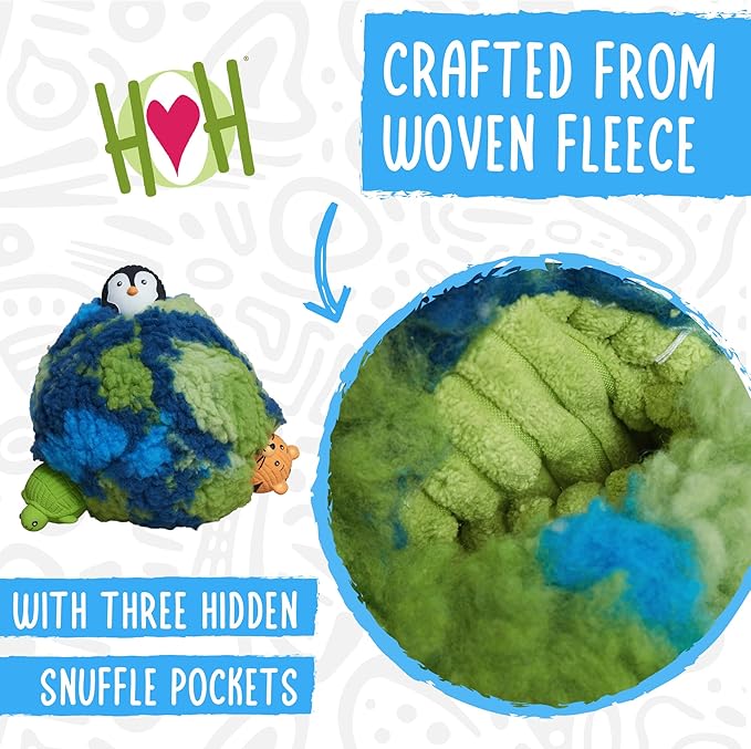 HuggleSnuffles SnuffleSphere Puzzle Ball - Interactive Enrichment Toy for Dogs, Hide and Seek Dog Toy for Ruff-Tex Balls & Treats, Puppy Games to Keep Them Busy, Foraging Plush for Boredom - Large, 8"