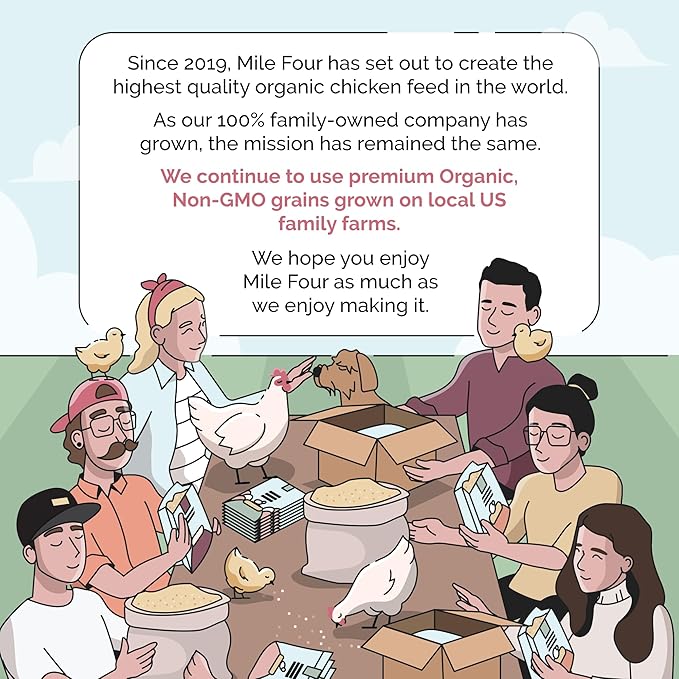 Mile Four Organic Chicken Feed (23 lbs) Grower Mash, Non-GMO, USA Grown, 18% Protein, Corn-Free, Soy-Free, Non-Medicated Feed for Chickens
