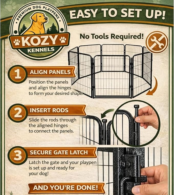 Dog Playpen w/Carrying Case for Indoor or Outdoor Use – 32 Inch, 24 Black Panels - Portable Metal Exercise Pen for Small & Medium Dogs - Pet Fence Kennel Crate for House, RV, or Travel
