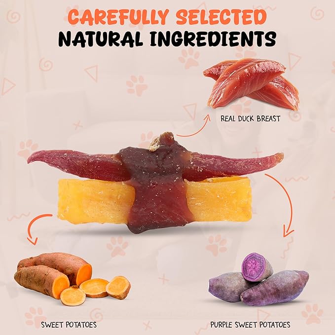 Annika Duck & Sweet Potato Wrapped Dog Treats – Healthy Low Fat, High Protein Jerky Chews, Grain-Free Training Snacks & Dental Treats for Medium & Large Dogs, 11.6 oz (Duck Wrapped Sweet Potato)