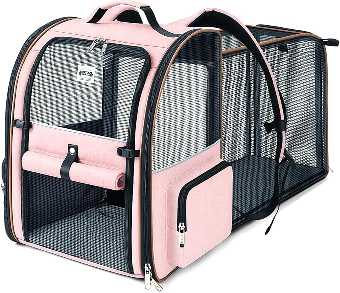 Large Cat Backpack Carrier Expandable Foldable Pet Carrier Backpack for Small Dogs Puppy Medium Cats Fit Up to 18 Lbs for Travel, Hiking,Pink XL Size
