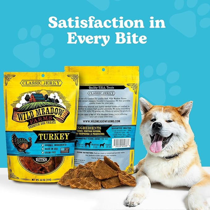 Classic Turkey Bites, Soft Jerky Treats for Dogs, Grain-Free & All-Natural, Ideal for Training, Portioning, and High-Value Rewards for All Breeds & Ages - 3.5 Ounce Pouch