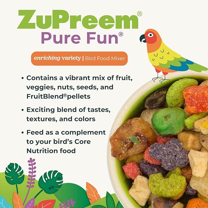 ZuPreem Pure Fun Bird Food, Parrot, Conure, Caique, African Grey, Eclectus,Small Cockatoo,Seed and Pellet Blend for Medium Large Birds,Bird Food Mixer Topper, Enriching Variety (ML, 2 lbs)(Pack of 2)