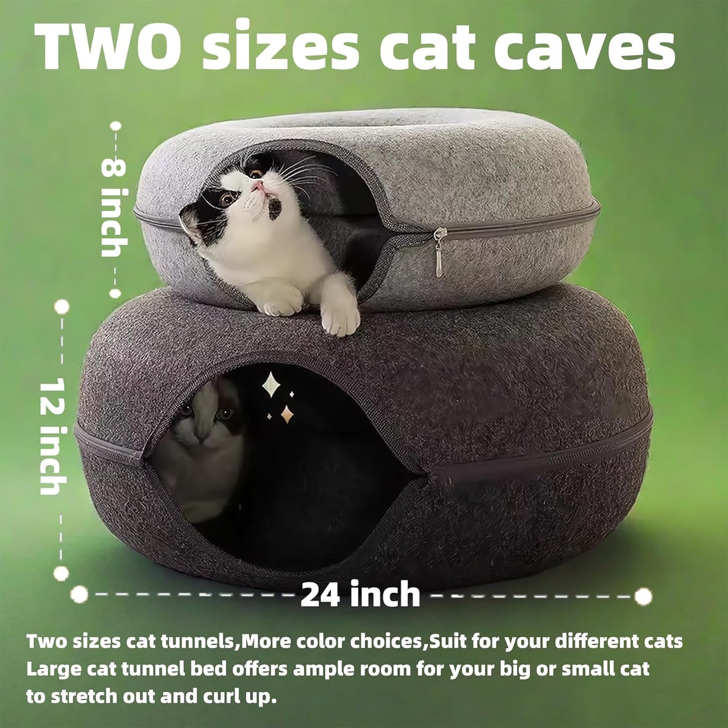 Donut Cat Tunnel Bed Peekaboo Cat Cave for Large Cats Up to 30 Lbs, Kitty Interactive Playing Tent House for Multiple Cats,Detachable,Scratch Resistant (Deep Gray, Large - 24 Inch Diameter)