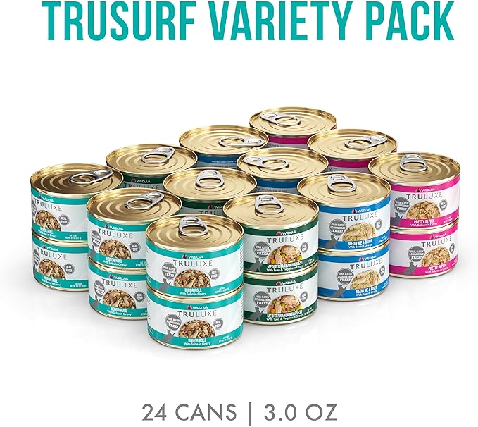 Weruva Truluxe Cat Food, Variety Pack, Trusurf, Wet Cat Food, 3oz Cans, Pack of 24