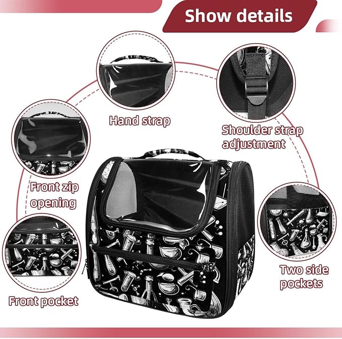 Chemistry Set of Doodle Elements Pet Travel Carrier | Ventilated Comfortable Design with Safety Features | Ideal for Small to Medium Sized Pets Cats, Dogs etc