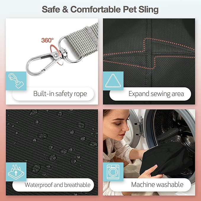YUDODO Adjustable Dog Sling Carrier for Small Dogs Lightweight Crossbody Pet Bag with Safety Strap, Pocket Storage, Machine Washable, Comfortable Travel & Outdoor Sling up to 9 lbs Black Fashion